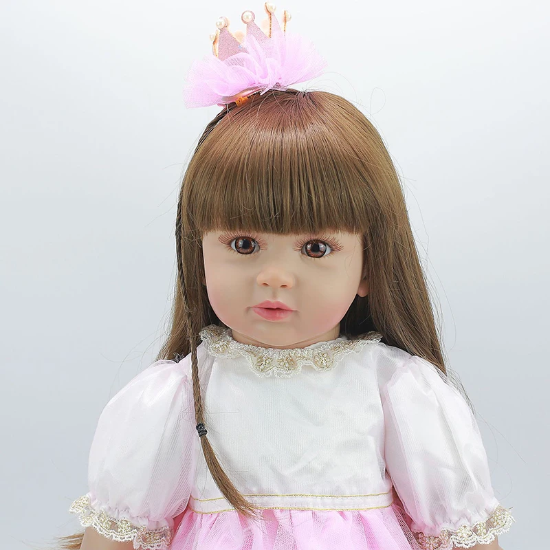 60 см Reborn Baby Doll игрушка мягкая силиконовая Розовая Принцесса платье ткань тело длинные волосы Реалистичная новорожденная Кукла Малыш Дети Подарки