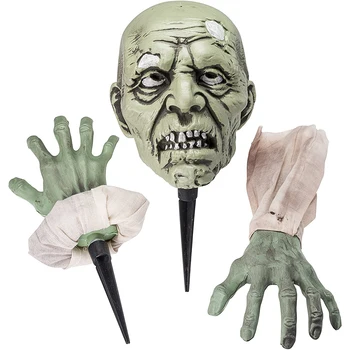 

Two Arms Scary Graveyard Simulation Haunted House Horror Skeleton Props Halloween Zombie Face Lawn Stakes Festival Decoration