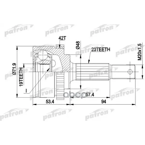 Шрус Наружн К-Кт 23x48x19 Abs:42t Nissan: Micra 92-03 PATRON арт. PCV1197