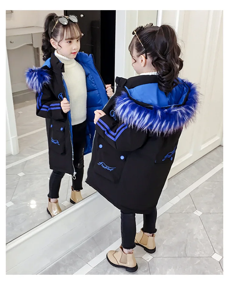 Детская зимняя пуховая хлопковая куртка г. Новая модная одежда для девочек детская одежда толстая парка зимний комбинезон с меховым капюшоном, верхняя одежда, пальто
