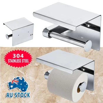 

Wall Mount Toilet Paper Holder 304 Stainless Steel Bathroom Roll Paper Holder with Storage Shelf Rack