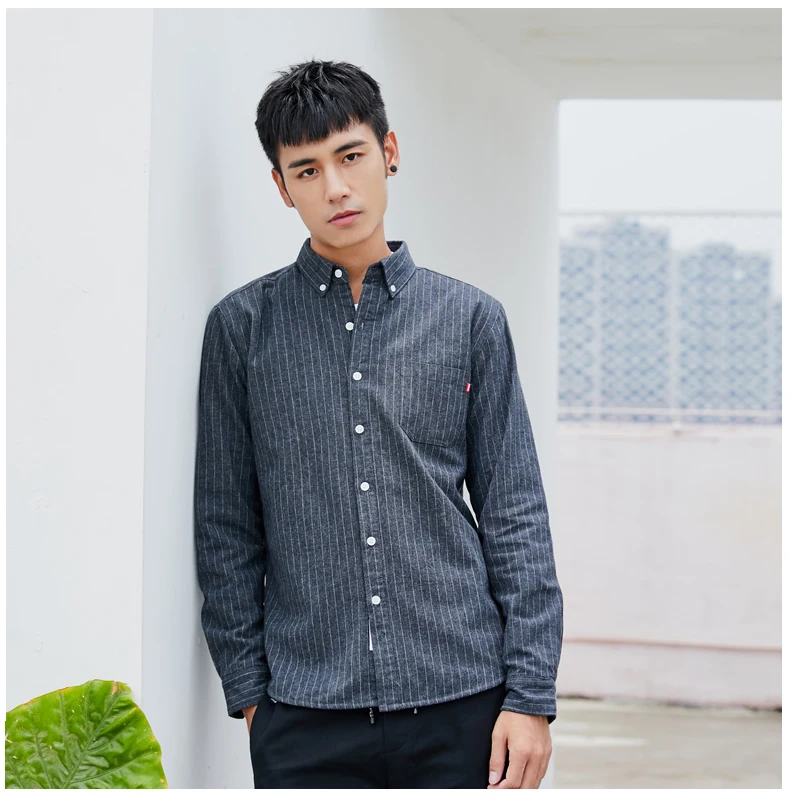 Schinteon Men Winter Warm Shirt Sanding Cotton Fleece Lining Flannel Bottoming Striped Shirt S-4XL Top Quality