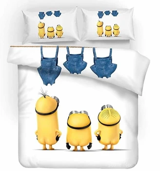 

3D Cartoon Minions Bedding Set Soft Duvet Cover Pillowcases for Children Kids Twin Full Queen King Size Bedding Set Bed Linens