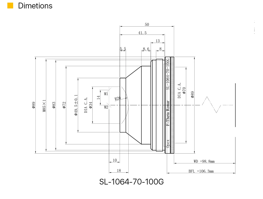 OPEX F-theta объектив поле объектив 1064nm 70x70-300x300mm F100-420nm для 1064nm YAG волоконно-оптическая лазерная маркировочная машина запчасти