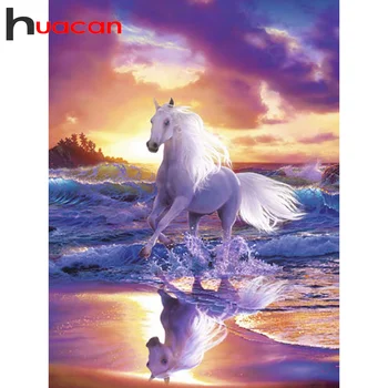 

Huacan Full Square/Round Diamond Painting Kit Seasdie Horse DIY 5d Diamond Embroidery Mosaic Animal Home Decor Gift