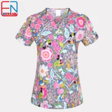 Новинка 1908, Женский скраб-топ Hennar с v-образным вырезом, хлопок, с принтом, хирургическая медицинская форма, больница, медсестры, скраб-Топ s для женщин