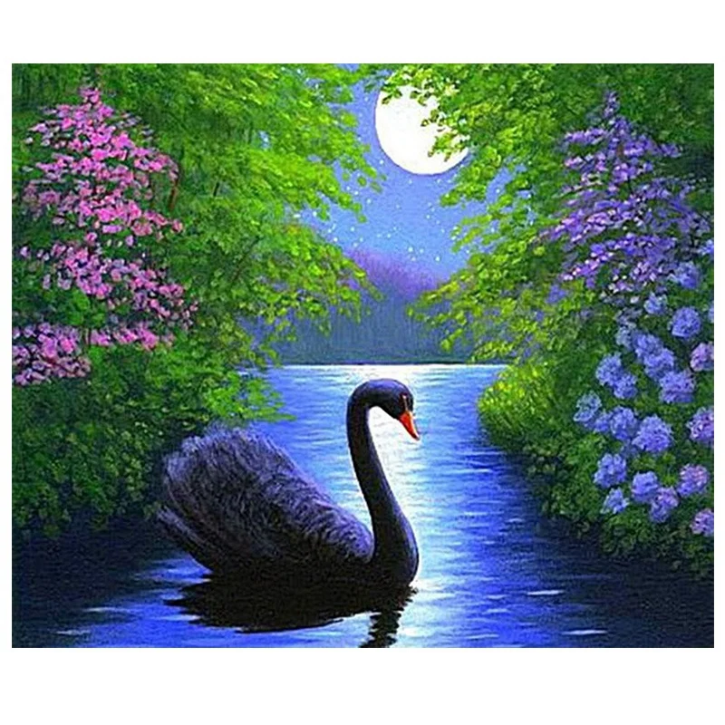 

5D Diy Diamond Painting Swan Scenery Cross Stitch 5D Diy Diamond Landscape Diamond Embroidery Rhinestones Christmas Gift-ABUX