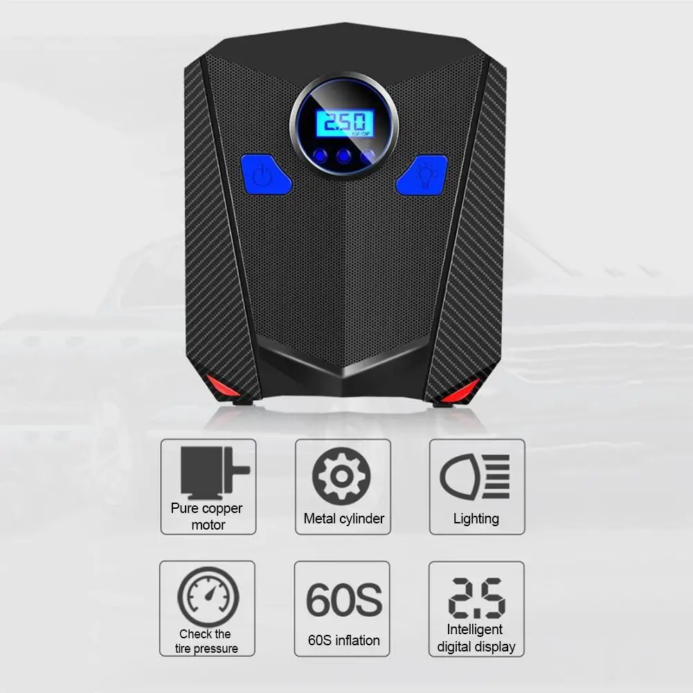 Bomba de ar Compressor de ar Portátil com Luz Pneus de Motocicleta Led para Carro Tela Digital Tire Inflator Bicicletas Basktball 12v Mod. 187378 5 Ar Compressor de Ar Portátil com Luz