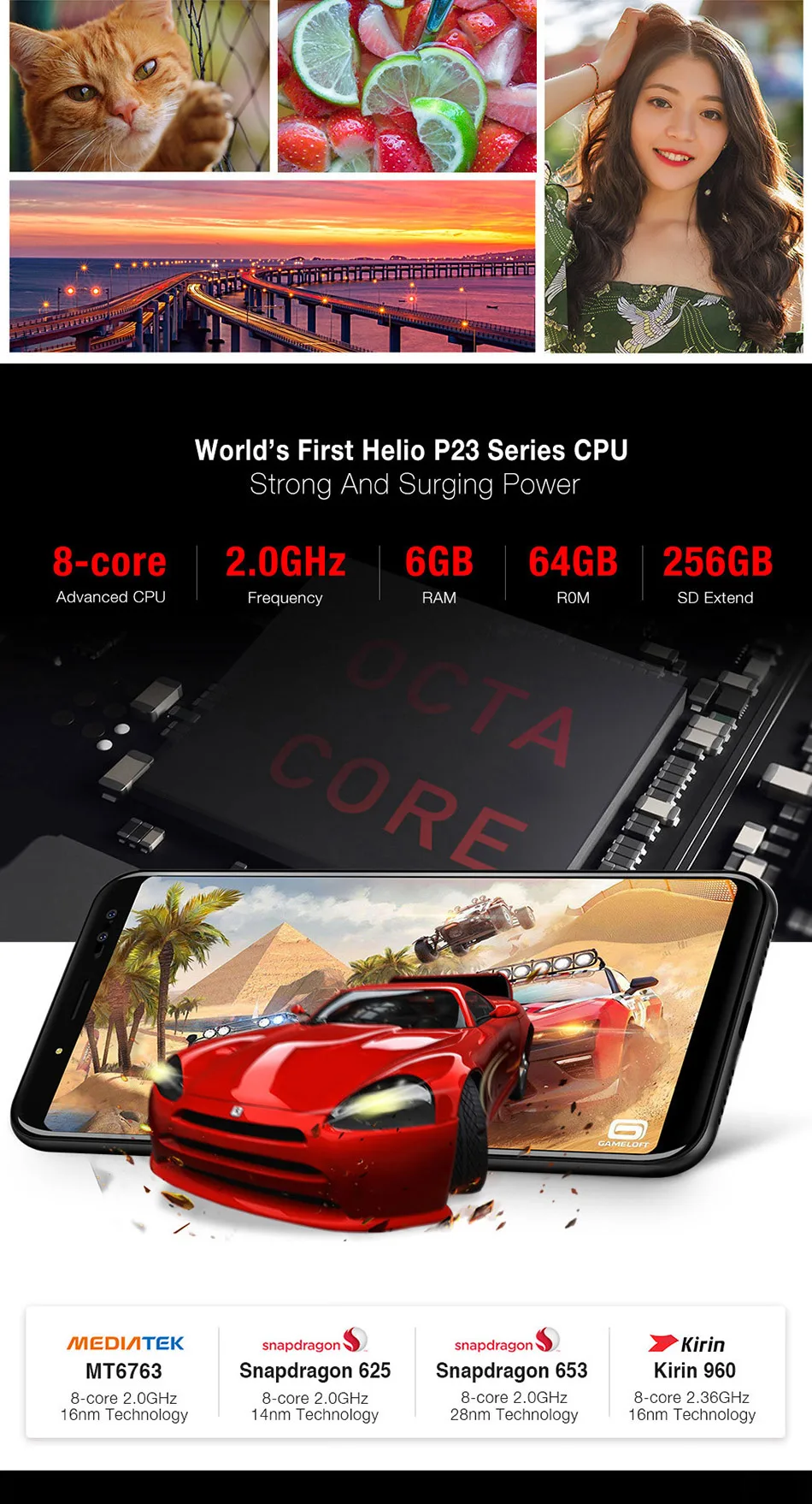Ulefone power 3 6," 18:9 полноэкранный смартфон 6080 мАч MT6763 Octa Core 6 Гб 64 Гб четыре камеры 21 Мп+ 5 Мп Face ID Android 7,1