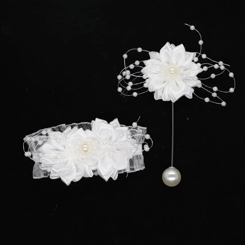 Шелковая лента цвета слоновой кости, искусственные цветы, корсаж для запястья, подружки невесты, цветы для рук, бутоньерка для жениха, свадебные аксессуары 0679 - Цвет: White