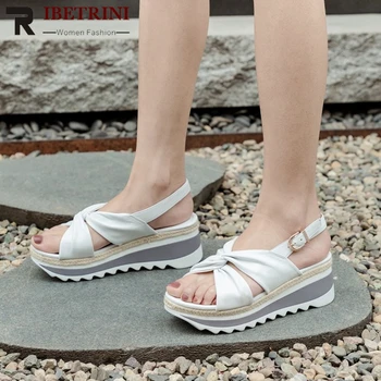

RIBETRINI Girls Summer Soft Genuine Leather Sandals Comfort Sweet Platform Sandals Women Summer Wedges Shoes Woman