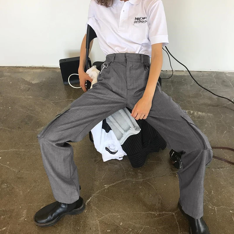 

High Waist Cargo Sweatpants Women Suit Pants Female 2020 Streetwear Ladies Full Length Harajuku Straight Trousers Pockets Bottom