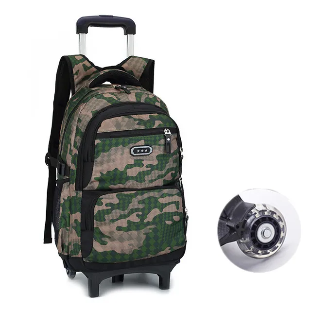 Camo Rolling Backpack Trolley School Bag for Boys Waterproof 