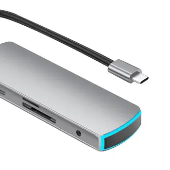 

8 In 1 Multifunction USB C Hub Aluminum USB3.0 Splitter Switcher Indicator Light