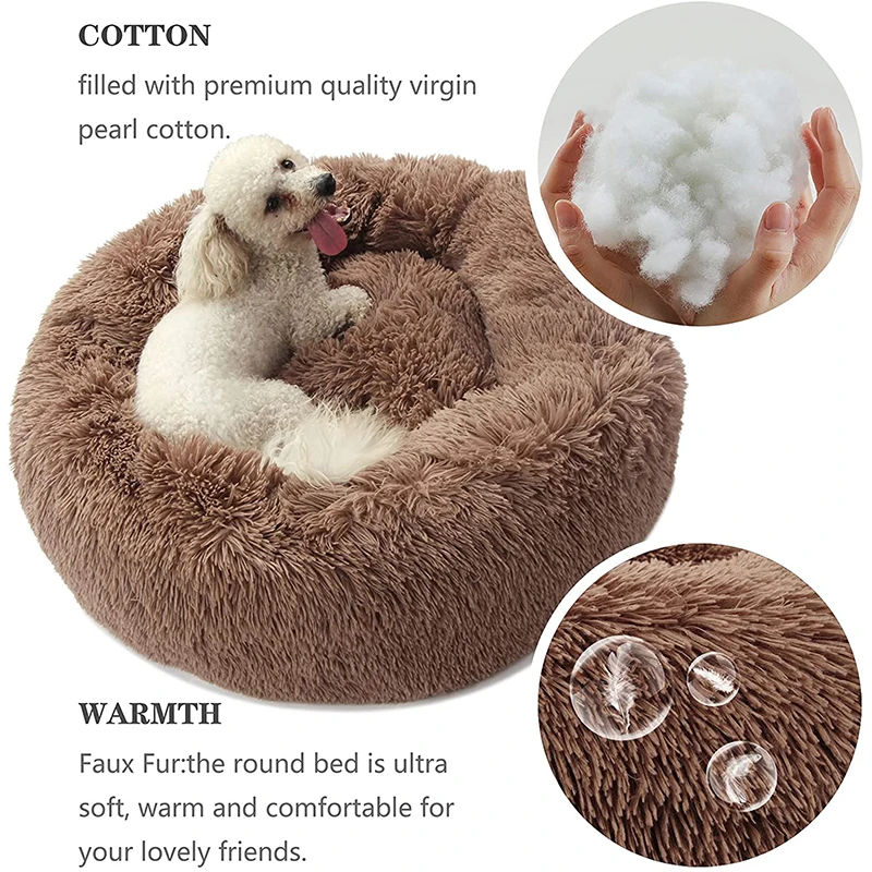 Round Dog Bed House Long Plush Basket Fluffy Sofa Pet Bed for Samll Large Dogs Cat Winter Warm Puppy Cushion Kennel Pet Supplies