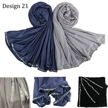 

SMG D21 Custom fabric stretch jersey hijab scarf with stone women for Netherlands Muslim Scarves tissues shawls