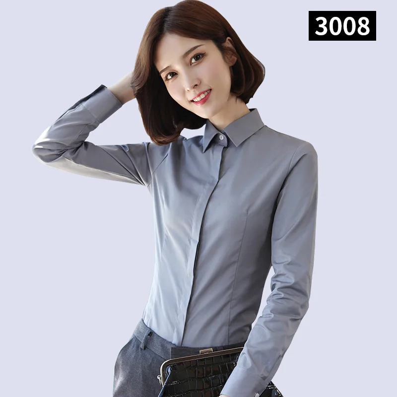 Business Dress Shirt Women Long Sleeve Business Leisure Ol Commuter Office Work Dress Shirt Grey