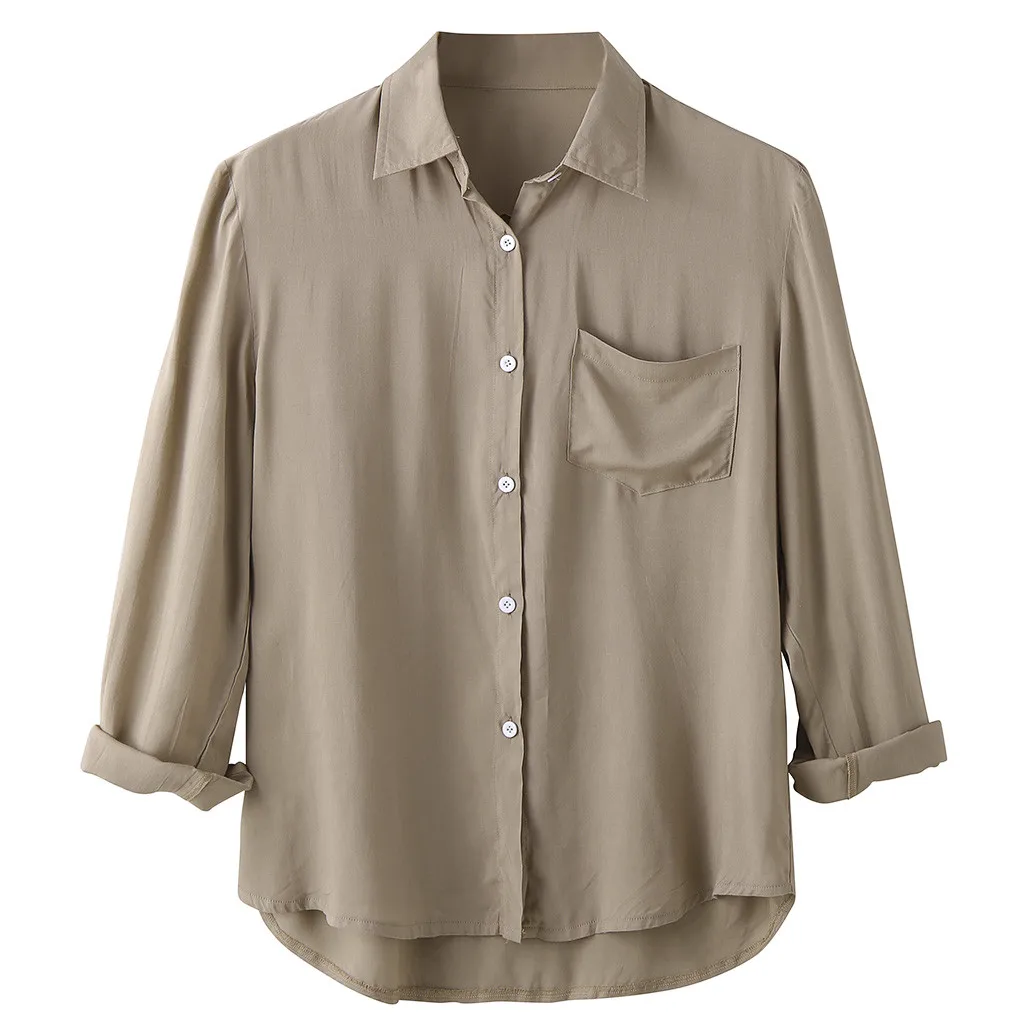 

Camisa Masculina Men's Fashion Khaki Long Sleeve Solid Color Lapel Business Or Casual Shirt Tops Blouse 19July29 P30