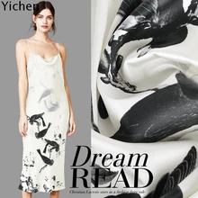 Китайский стиль, рисунок чернилами, птицы, принт, элегантная натуральная шелковая ткань, 128 см x 118 см, платье-стретч, ткань чонсам, эластичный атлас