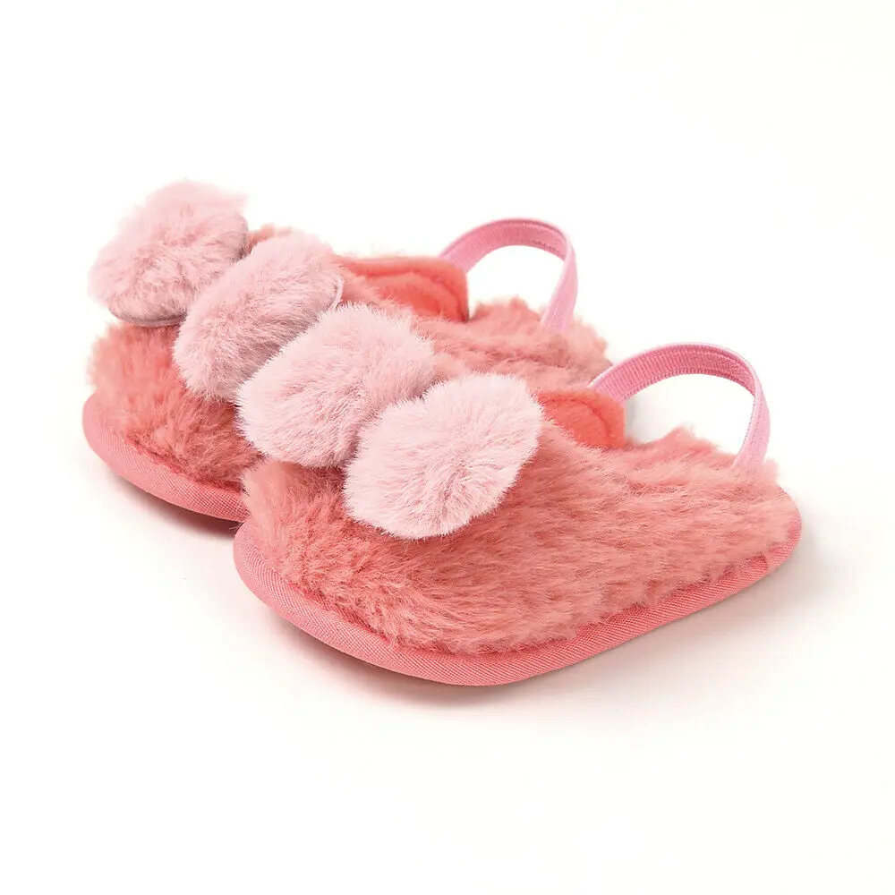 Модная детская обувь для маленьких девочек и мальчиков; тапочки с бантиком; мягкая плюшевая обувь; 0-18 месяцев - Цвет: As photo shows