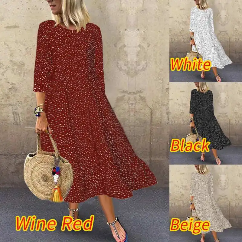 ZANZEA богемное Платье женское платье в горошек с принтом Vestidos осенние женские праздничные вечерние длинные макси платья Повседневное платье