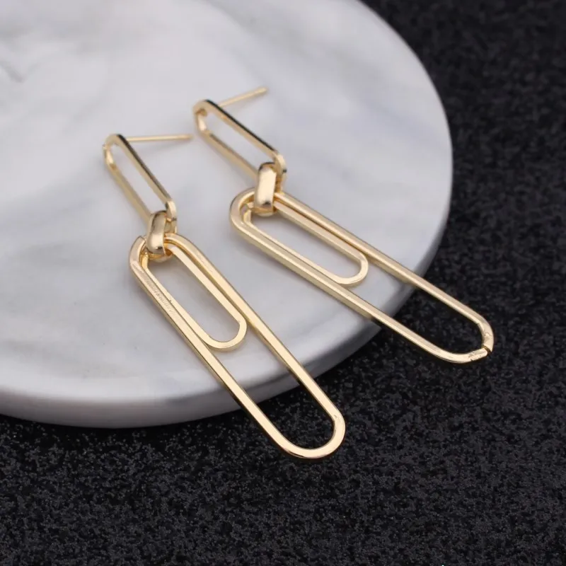 Simple Jewelry Gold Silver Color Geometric Paper Clip Drop Earrings for Women New Fashion Ladies Long Earrings Brincos