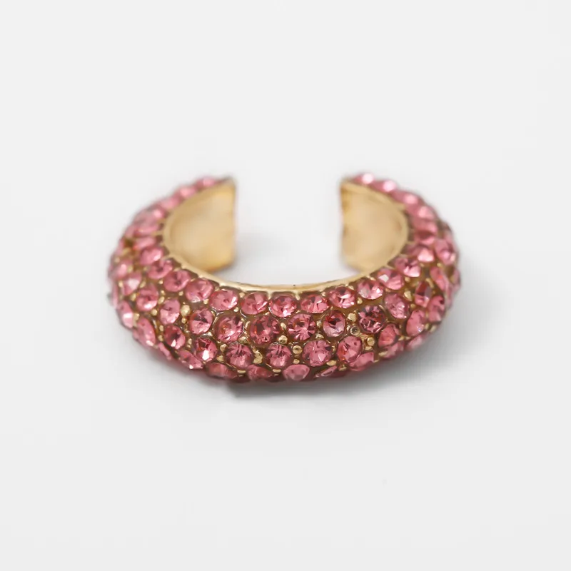 Pink Разноцветные серьги с кристаллами для женщин в стиле панк, круглые серьги-манжеты для ушей, розовые, белые клипсы с кристаллами, модные ювелирные изделия - Окраска металла: Pink