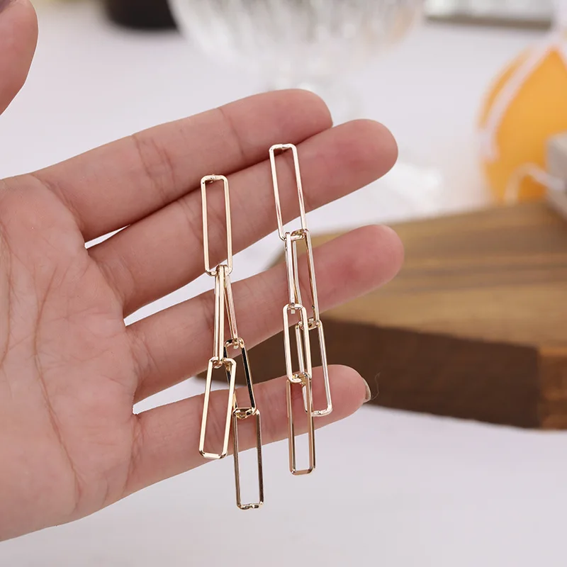 

Rectangle Link Chain Long Dangling Earrings Women Punk Drop Earring Geometric Statement Handmade Jewelry Brincos Pendientes