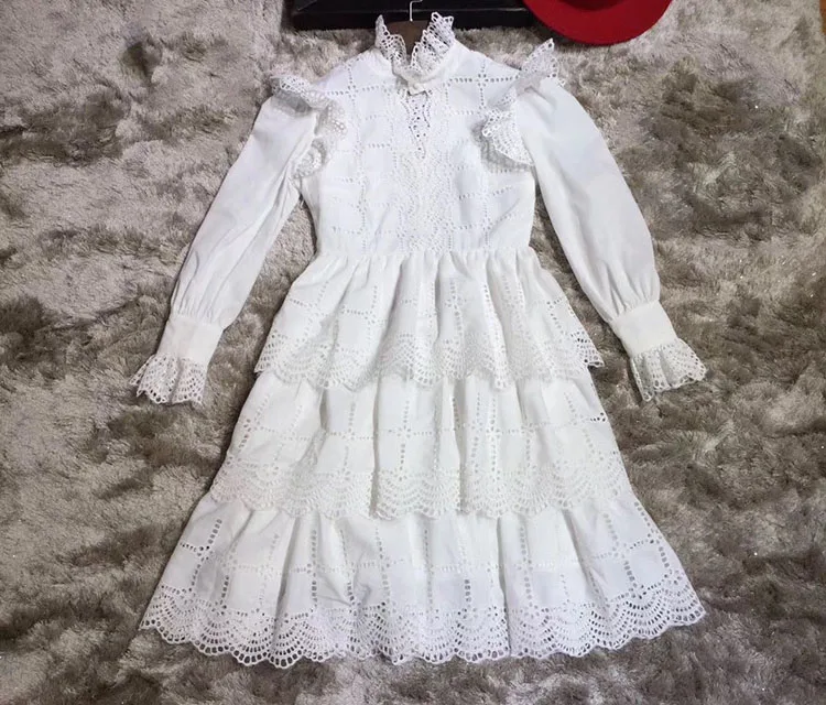 Ziwwshaoyu/высококачественное осенне-зимнее Открытое платье с вышивкой Женские рукава-фонарики с оборками повседневные платья для вечеринок