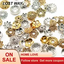 50/100 Uds., tamaño mixto, tibetano, antiguo, plateado, cuentas de flores, bordado Diy, accesorios, tapas de extremo para la fabricación de joyas, hallazgos(China)