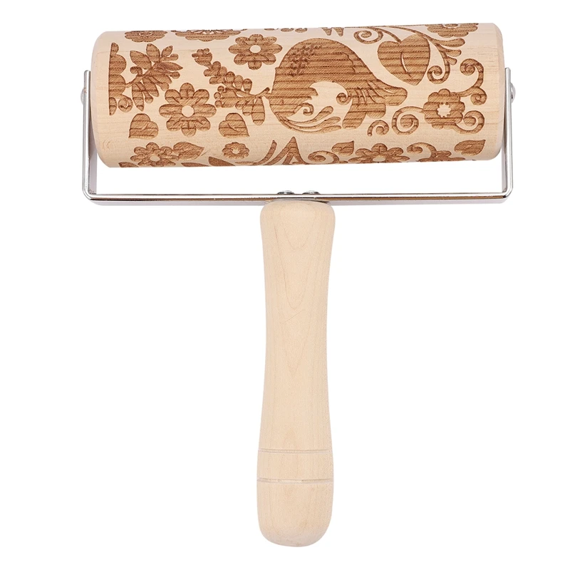 Christmas Embossed Wooden Rolling Pins with 3D Engraved Christmas Pattern Embossing Rolling Pin for Embossed Cookies Waffles Pas