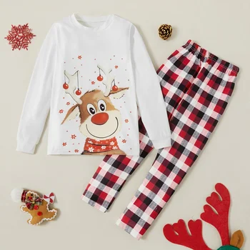 

PatPat New Arrival Autumn and Winter Stylish Christmas Elk Print Long-sleeves Tee and Plaid Pants Set Children Clothing