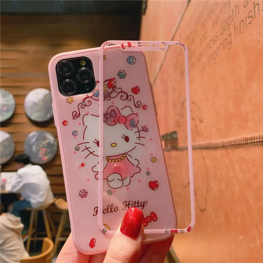 Кимоно Hello kitty закаленное стекло из двух частей чехол для телефона для iphone 11 Pro 6 6splus 7 8 plus X XR XS MAX аниме закаленное покрытие