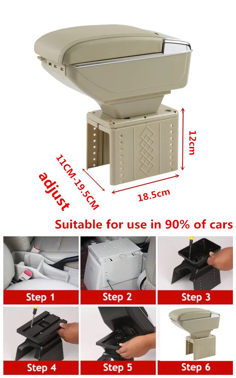 

Universal Car Special Armrest Box Refit Central Handheld Box Card Adjustable Width Belt 7 Charging USB