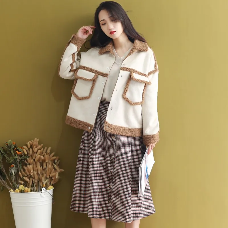 

2018 Winter New Style Loose-Fit Slimming Short Korean-style Suede Coat Lambs Wool Thick Cotton-padded Clothes Small Coat