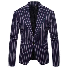 Blue Formal Business Mens Suits One Piece Notched Lapel Wedding Tuxedos Groom Wear Fashion Stripe Mens Jacket Blazer Coat