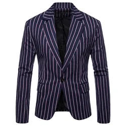 Blue Formal Business Mens Suits One Piece Notched Lapel Wedding Tuxedos Groom Wear Fashion Stripe Mens Jacket Blazer Coat