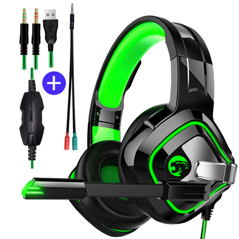 Green-2 A66 PS4 Игровые наушники стерео RGB дыхательный светильник наушники гарнитура с микрофоном для нового Xbox One/PC разъем геймера - Цвет: Green-2