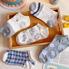 2021 coréia do verão novo branco azul puro algodão meias bonito dos desenhos animados ovelhas bordado fino feminino barco meias