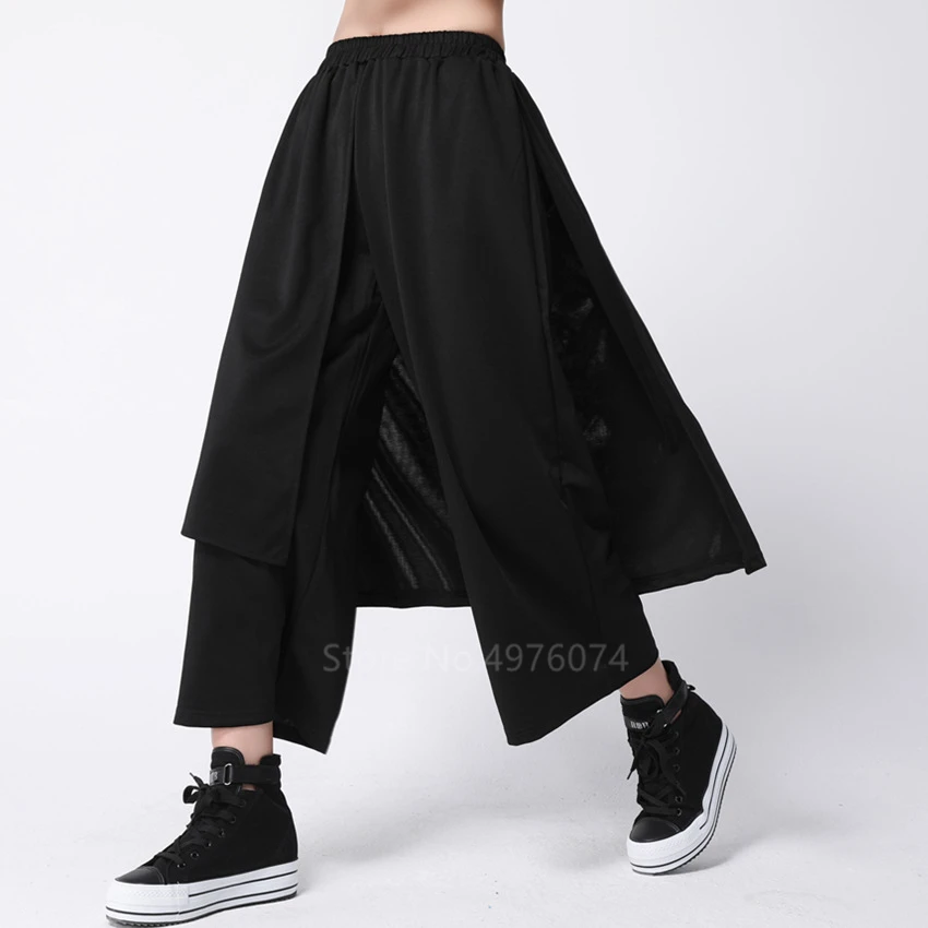 Women Japanese Style Kimono Haori Loose Harajuku Pants Black Fashion Leisure Trousers Cool Hip Hop Streetwear Samurai Costume