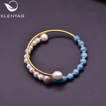

XlentAg Natural White Pearls Adjustable Bead Bracelets Women Accessories Blue Stone Angel Baby Party Gifts Luxury Jewelry GB0118