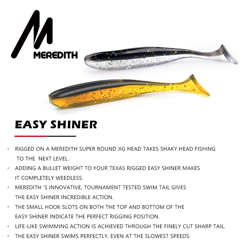 MEREDITH Easy Shiner, рыболовные приманки, 5 см, 7,5 см, 10 см, 13 см, силиконовые приманки, Товары для рыбалки, Морская рыбалка, плавающая приманка, воблеры, искусственные