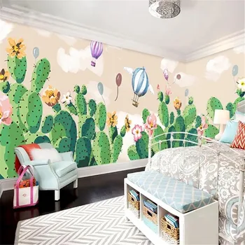 

milofi custom large wallpaper mural retro hand-painted cactus children's room background wallpaper mural