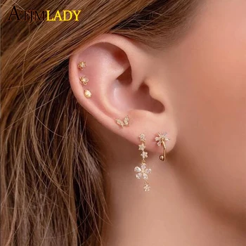 

925 sterling silver minimal delicate mini daisy flower cz stud 5A cubic zirconia dainty small 925 silver earring stud wholesale