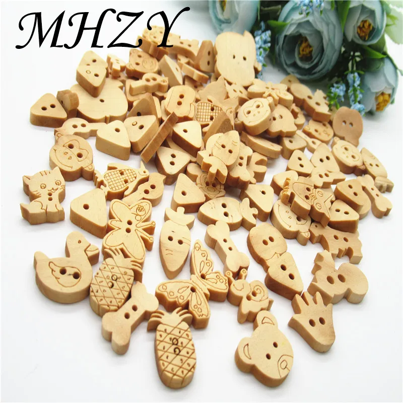 50/100 шт вход и перфорацией, геометрическые с картиной животных, с мультяшными героями с пуговицами из дерева ручной работы с пряжкой ремесла Сделай Сам Детские Швейные аксессуары для одежды K60