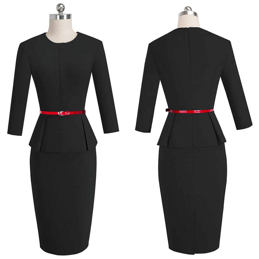Alyowangyina, женское однотонное ретро платье с отворотом, поясом, баской, Vestidos, деловые, вечерние, бодикон, для офиса, карьера, женское платье, B473