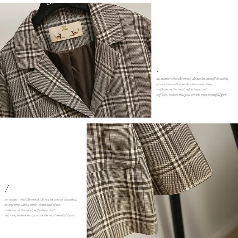 Большие размеры, Женская XL-4XL, Женская куртка, новинка, повседневный свободный клетчатый блейзер с длинным рукавом, женский пиджак с большими карманами