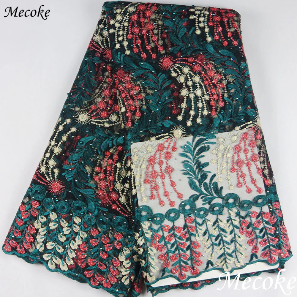 

New wine African Lace Fabric Embroidered Nigerian lace for Wedding High Quality 2019 French Tulle Lace Fabric with Beads
