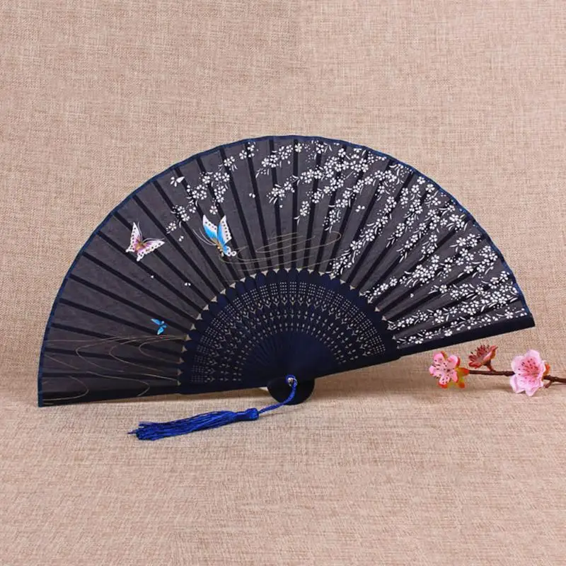 Летние Стильные складные вишневые цветы шаблон печати бумажные вентиляторы рука держать бабочка винтажный вентилятор