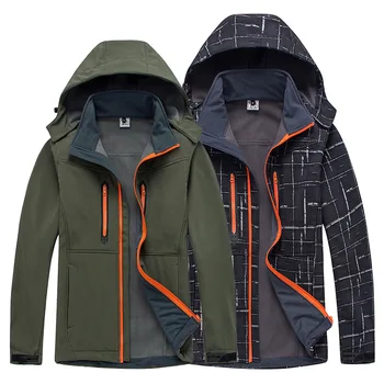 

Men's Soft Case Raincoat Jacket Mountaineering Outdoor Warm plus Velvet Jacket Striped Camouflage Soft Case Clothing Light